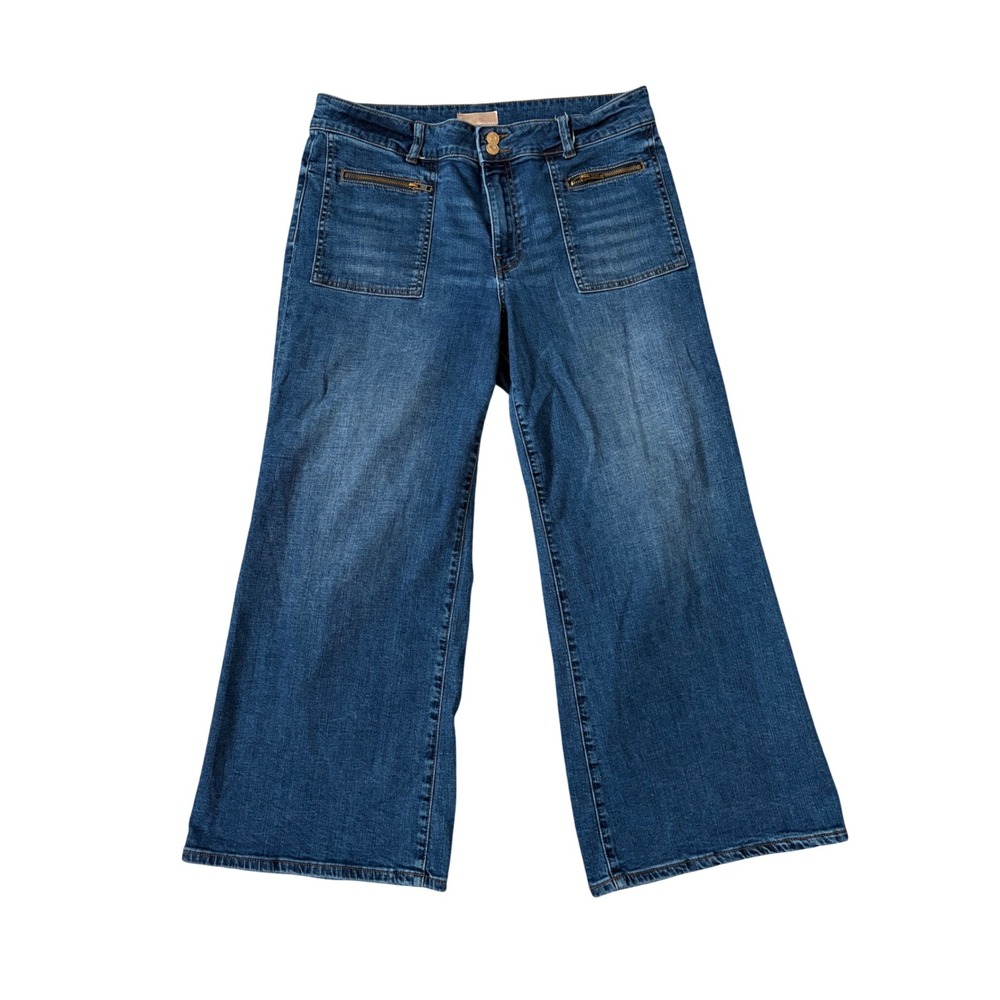 KUT from the Kloth Women Meg Blue Wide Leg Patch Pocket Denim Jeans Size 12